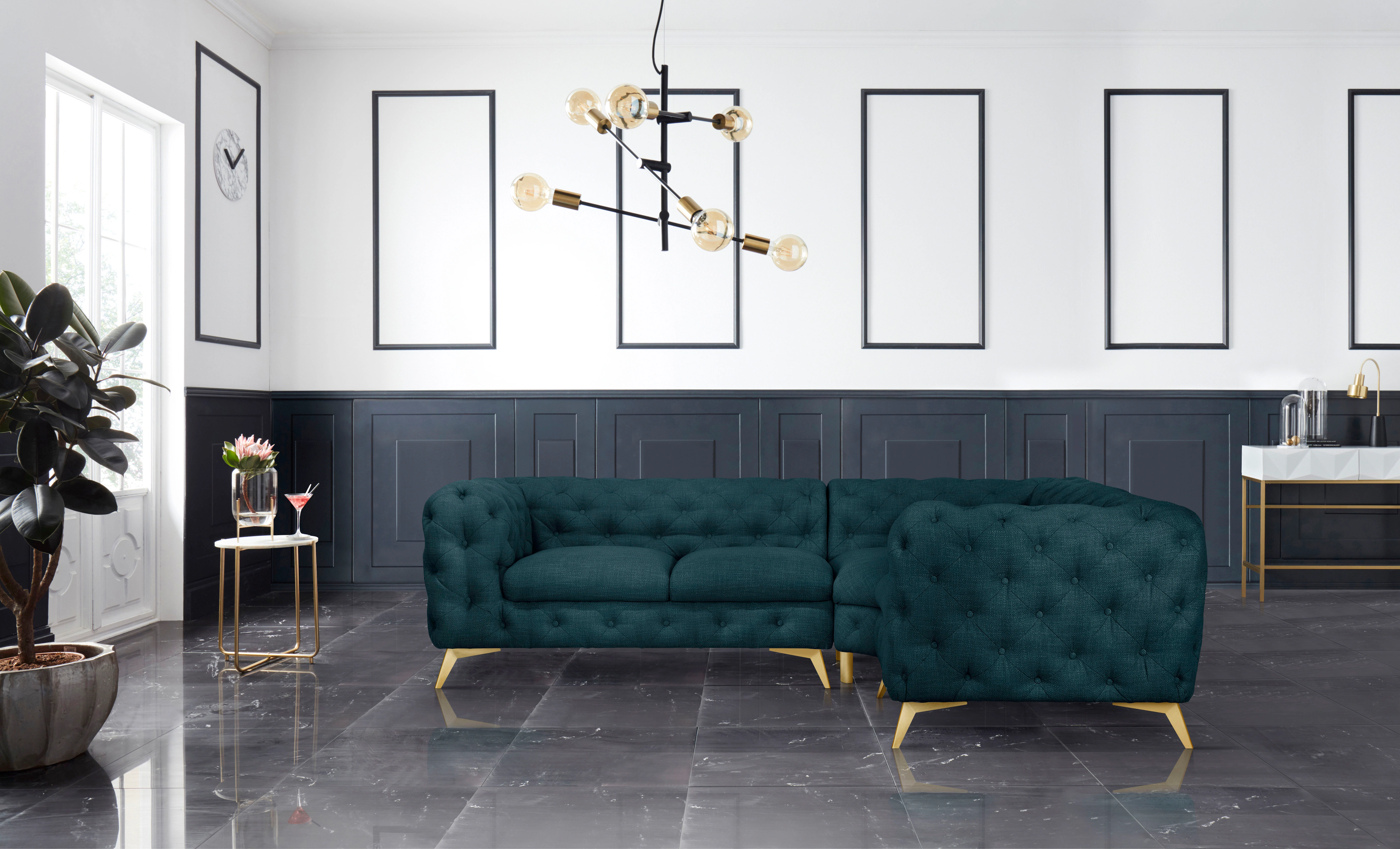 Leonique Chesterfield-Sofa "Ecksofa GLYNIS L-Form mit Wellenunterfederung, günstig online kaufen
