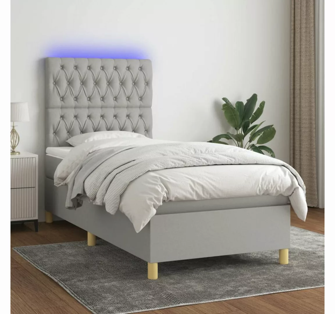 vidaXL Boxspringbett (90 x 190 cm, Knopfheftung Schräg, Hellgrau), mit LED günstig online kaufen