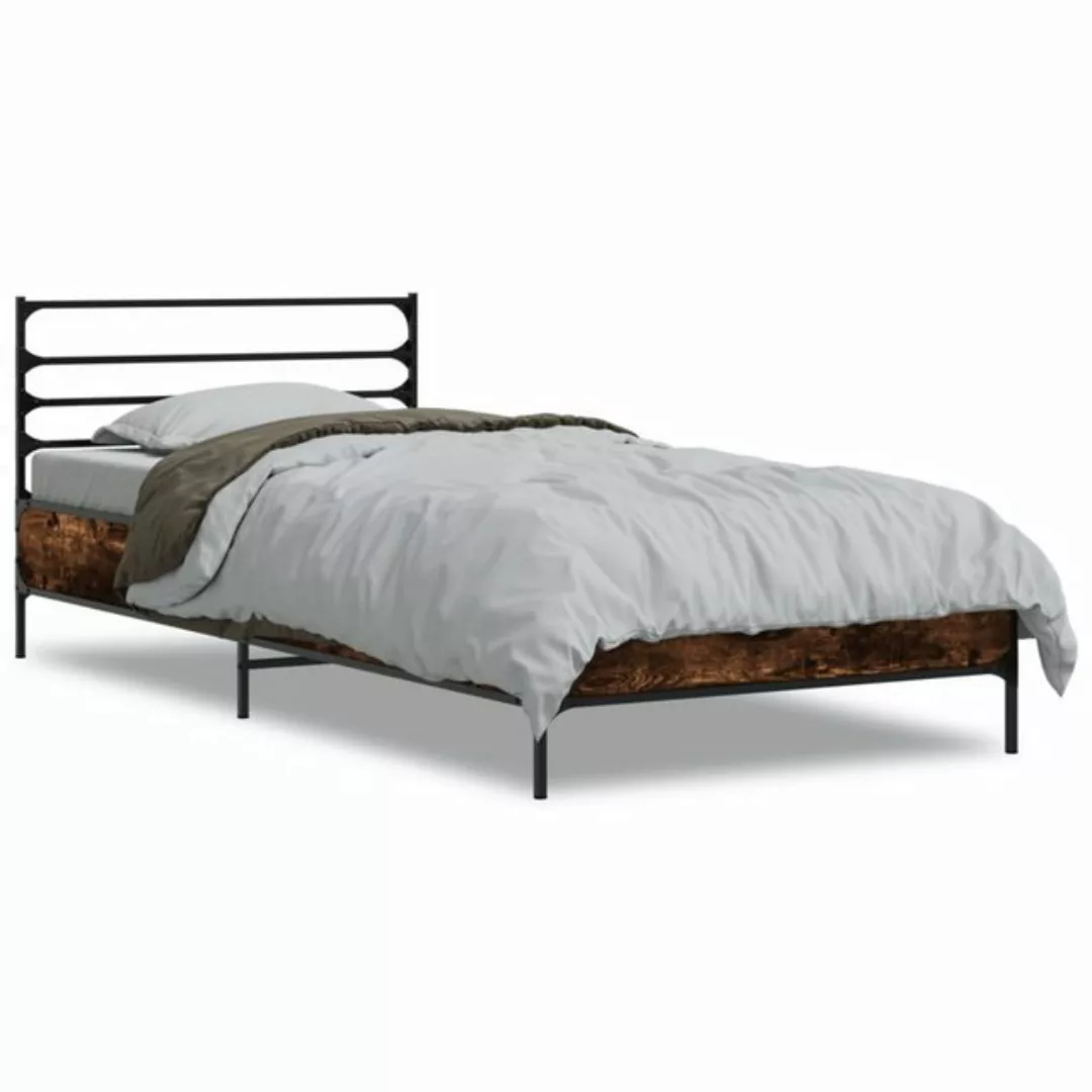 vidaXL Bett Bettgestell Räuchereiche 75x190 cm Holzwerkstoff und Metall günstig online kaufen