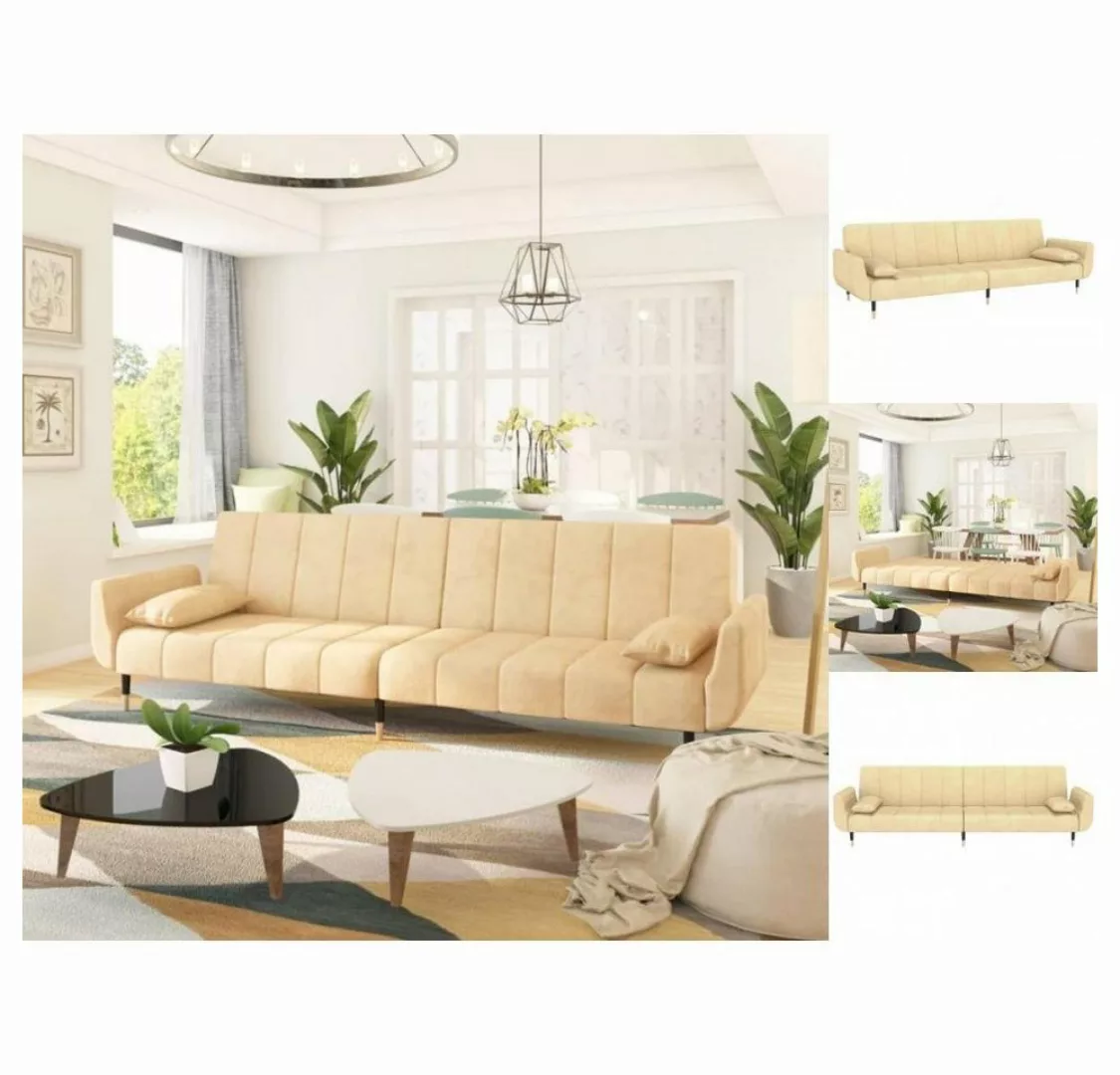 vidaXL Sofa Schlafsofa 2-Sitzer mit 2 Kissen Creme Samt Schlafcouch Schlaff günstig online kaufen