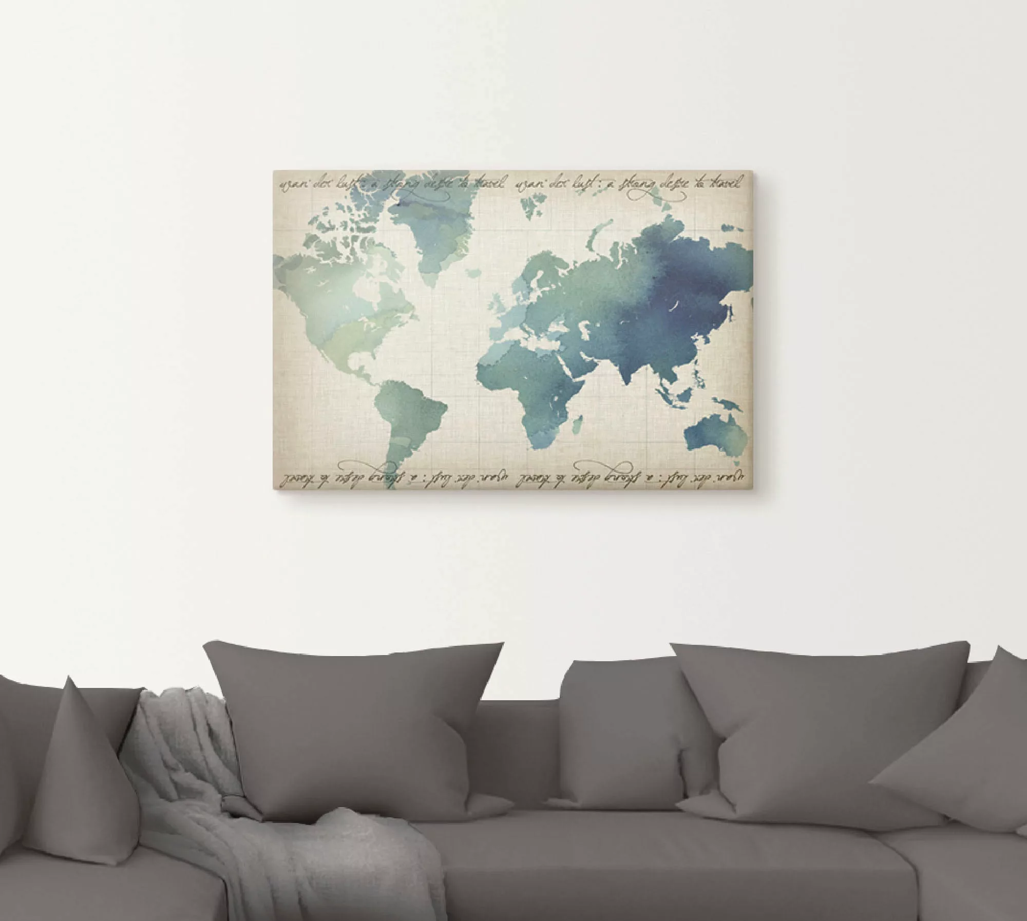 Artland Leinwandbild "Wasserfarben Weltkarte", Landkarten, (1 St.), auf Kei günstig online kaufen