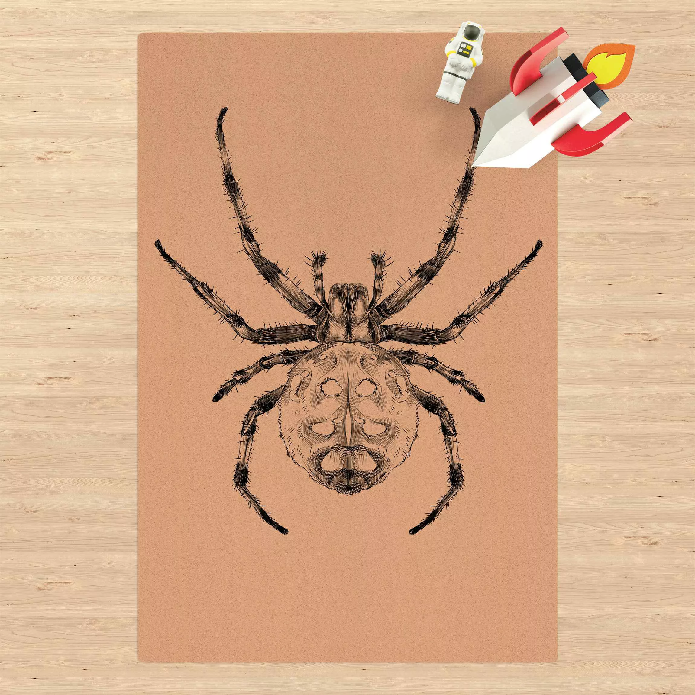 Kork-Teppich Illustration ruhende Spinne Schwarz günstig online kaufen