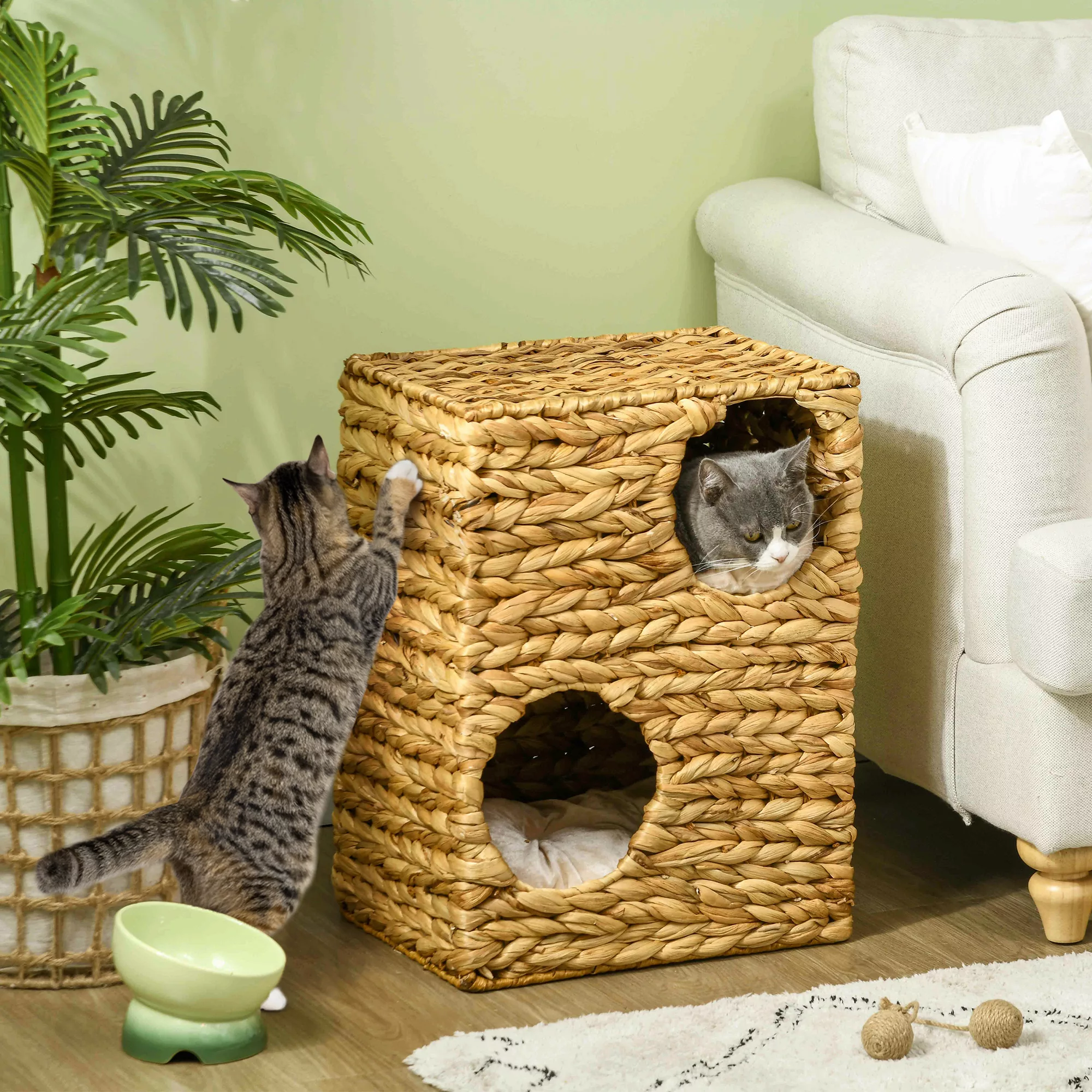 PawHut Kratztonne 55 cm hoch mit 2 Höhlen und Kissen, Kratzbaum mit Katzenb günstig online kaufen