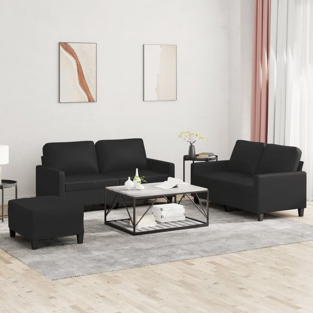 vidaXL Sofa 3-tlg. Sofagarnitur mit Kissen Schwarz Kunstleder günstig online kaufen