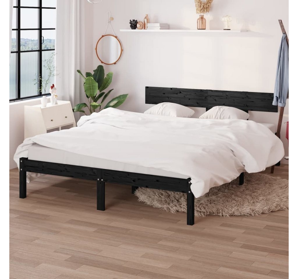 vidaXL Bett aus Kiefer-Massivholz in Schwarz (L/B/H: 196x145x70 cm) günstig online kaufen