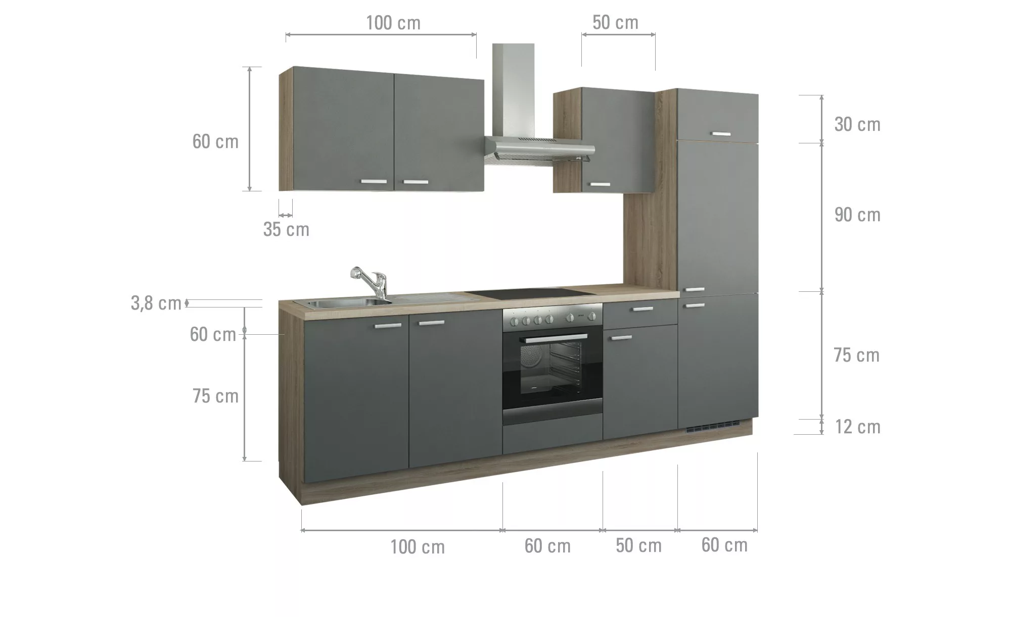 Küchenzeile mit Elektrogeräten  Aachen ¦ grau ¦ Maße (cm): B: 270 Küchen-on günstig online kaufen