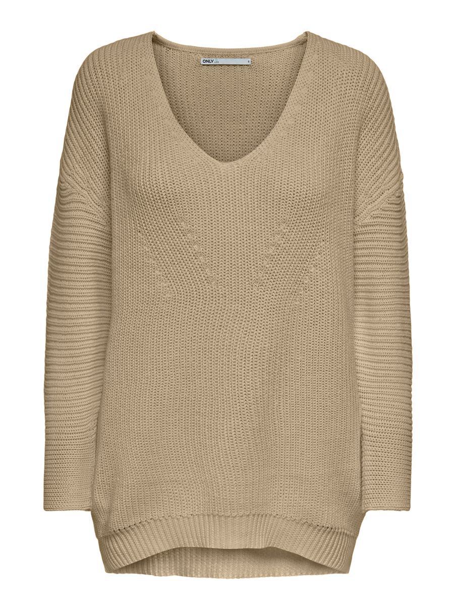 ONLY Geripptes Strickpullover Damen Beige günstig online kaufen