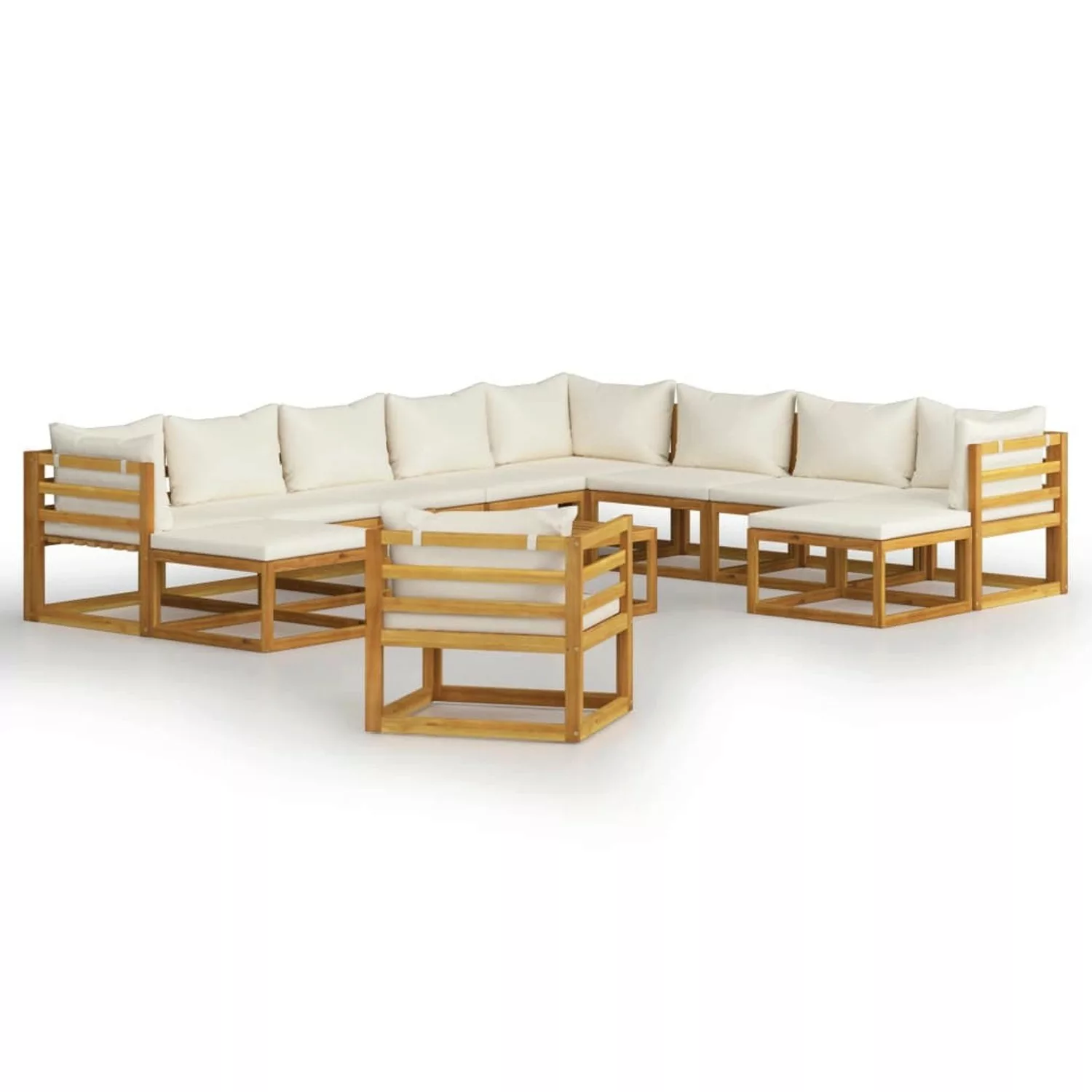 12-tlg. Garten-lounge-set Mit Auflagen Creme Massivholz Akazie günstig online kaufen