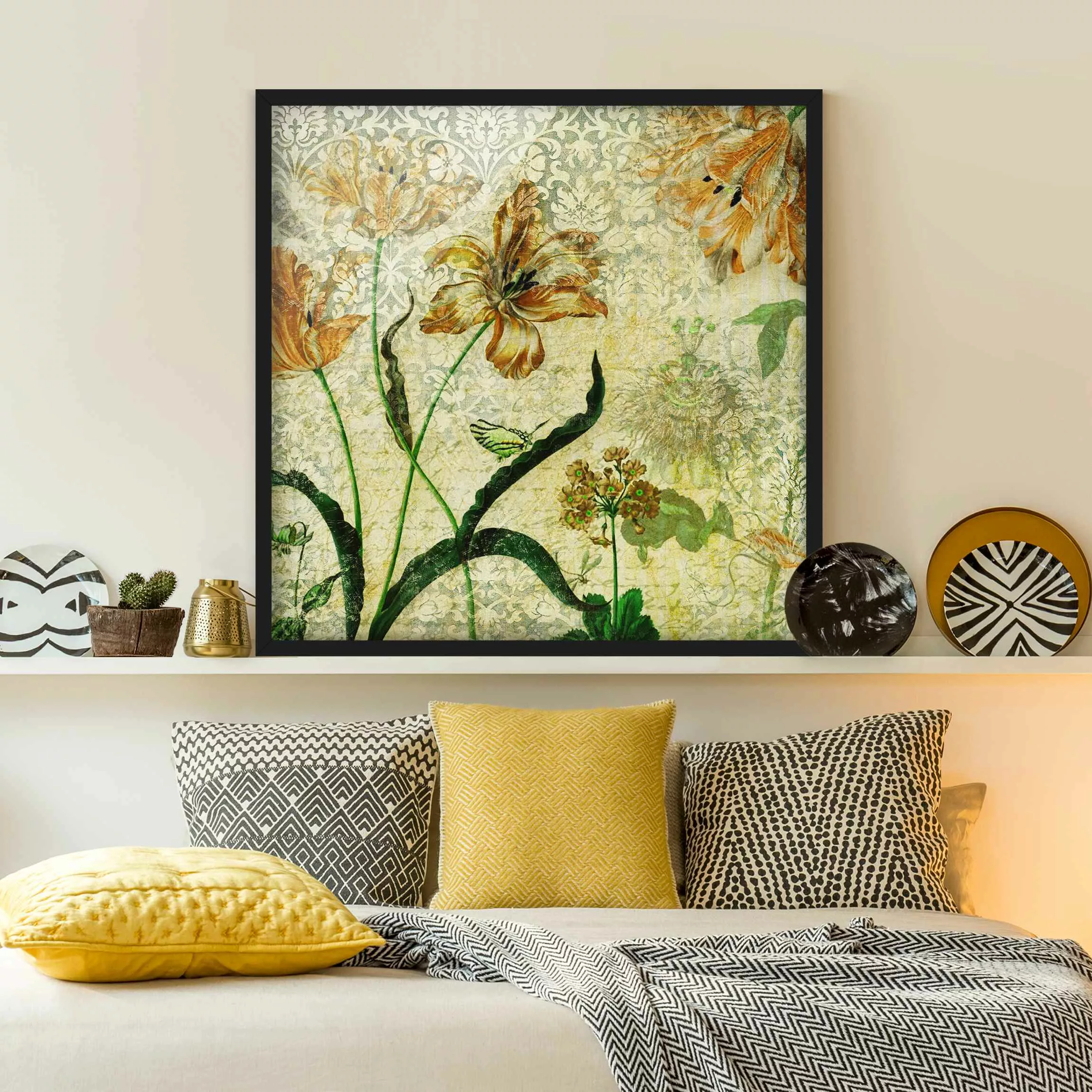 Bild mit Rahmen Blumen - Quadrat Vintage Grasses günstig online kaufen