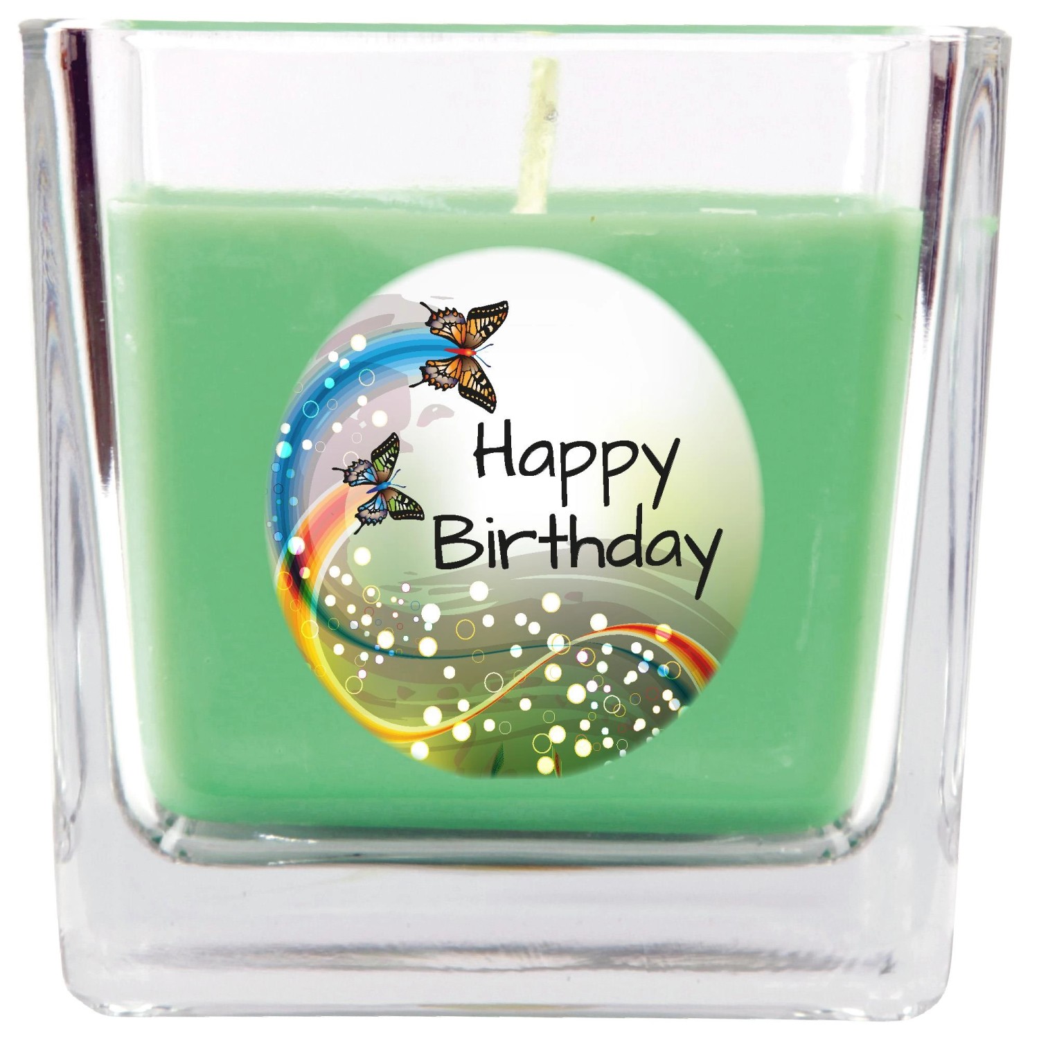 HS Candle Duftkerze & Glas Happy Birthday Viereck Coconut Limes Schmetterli günstig online kaufen