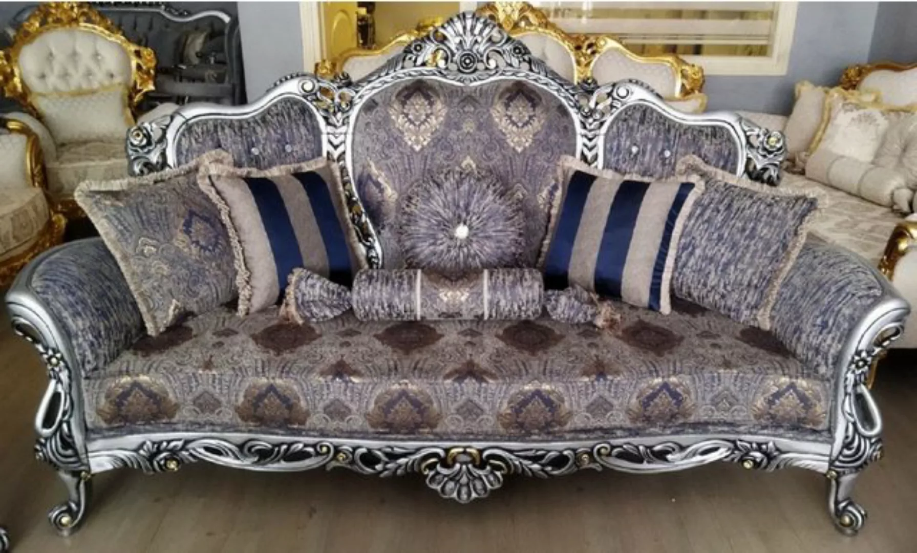 Casa Padrino Sofa Casa Padrino Luxus Barock Sofa Mehrfarbig / Silber / Schw günstig online kaufen