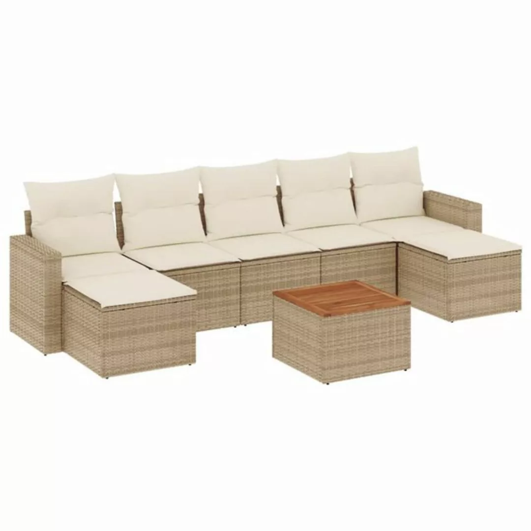 vidaXL Sofaelement 8-tlg. Garten-Sofagarnitur mit Kissen Beige Poly Rattan günstig online kaufen