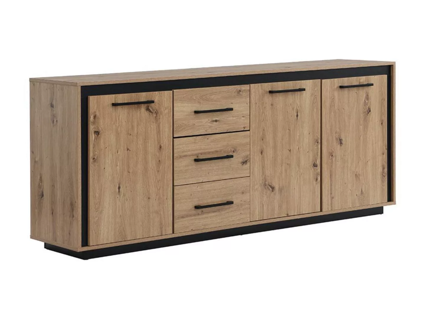 Sideboard mit 3 Türen & 3 Schubladen - MDF - Naturfarben & Schwarz - NALAMA günstig online kaufen