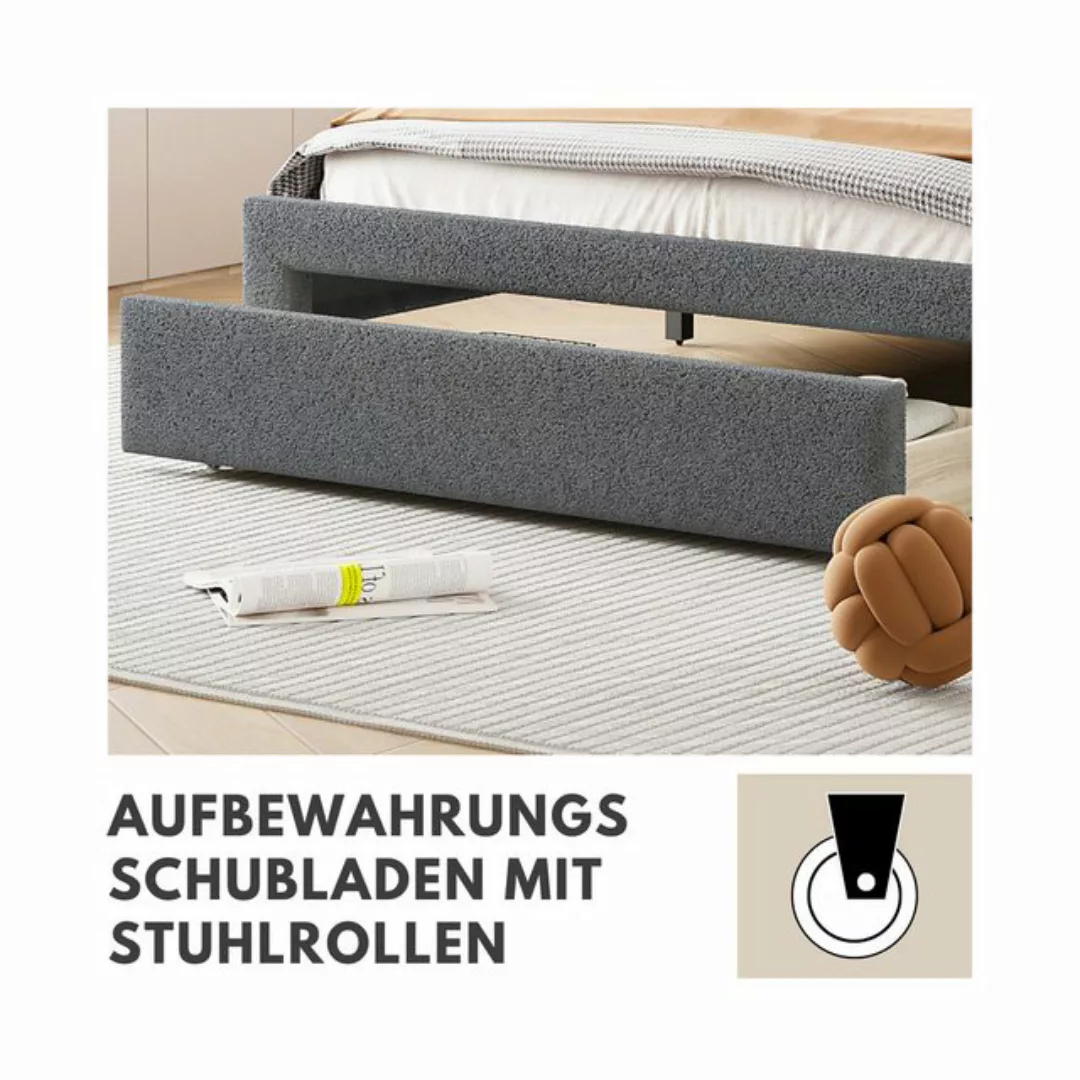 SeedWave Polsterbett 140x200 cm Teddy-Stoff Doppelbett mit Aufbewahrungssch günstig online kaufen