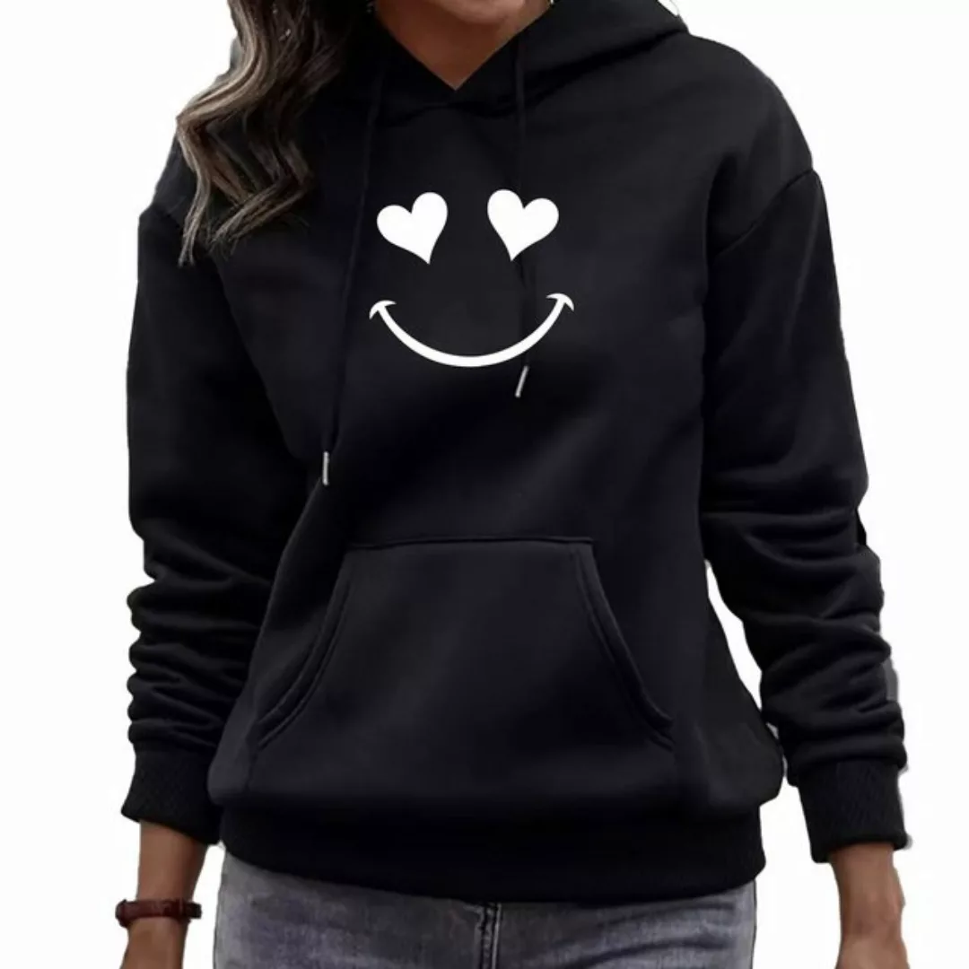 Banco Kapuzenpullover Damen Lächeln Smile Herz Pullover Uni Rundhalsausschn günstig online kaufen