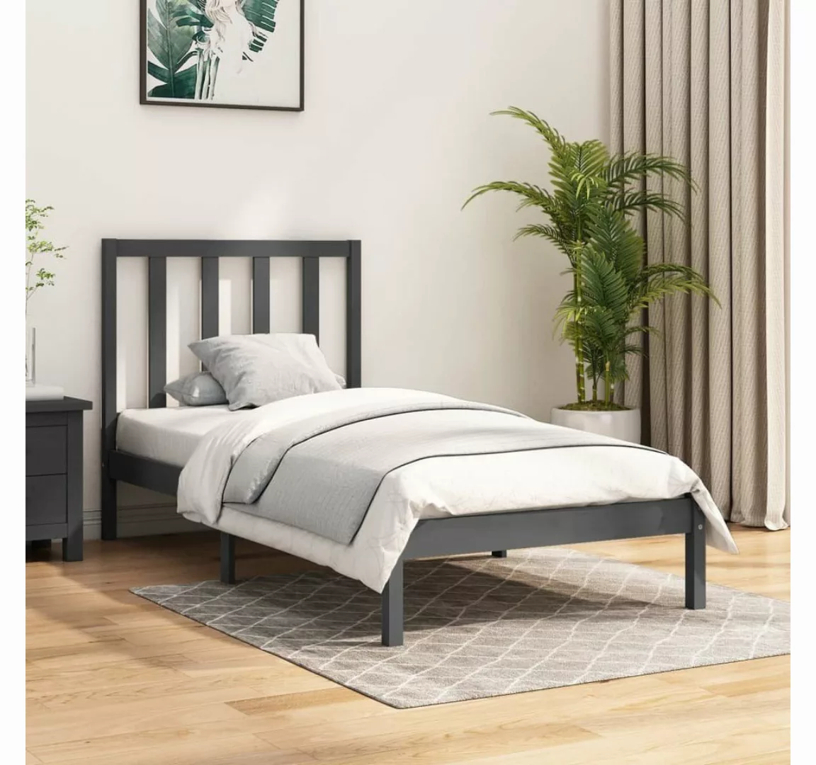 furnicato Bett Massivholzbett Grau Kiefer 100x200 cm günstig online kaufen
