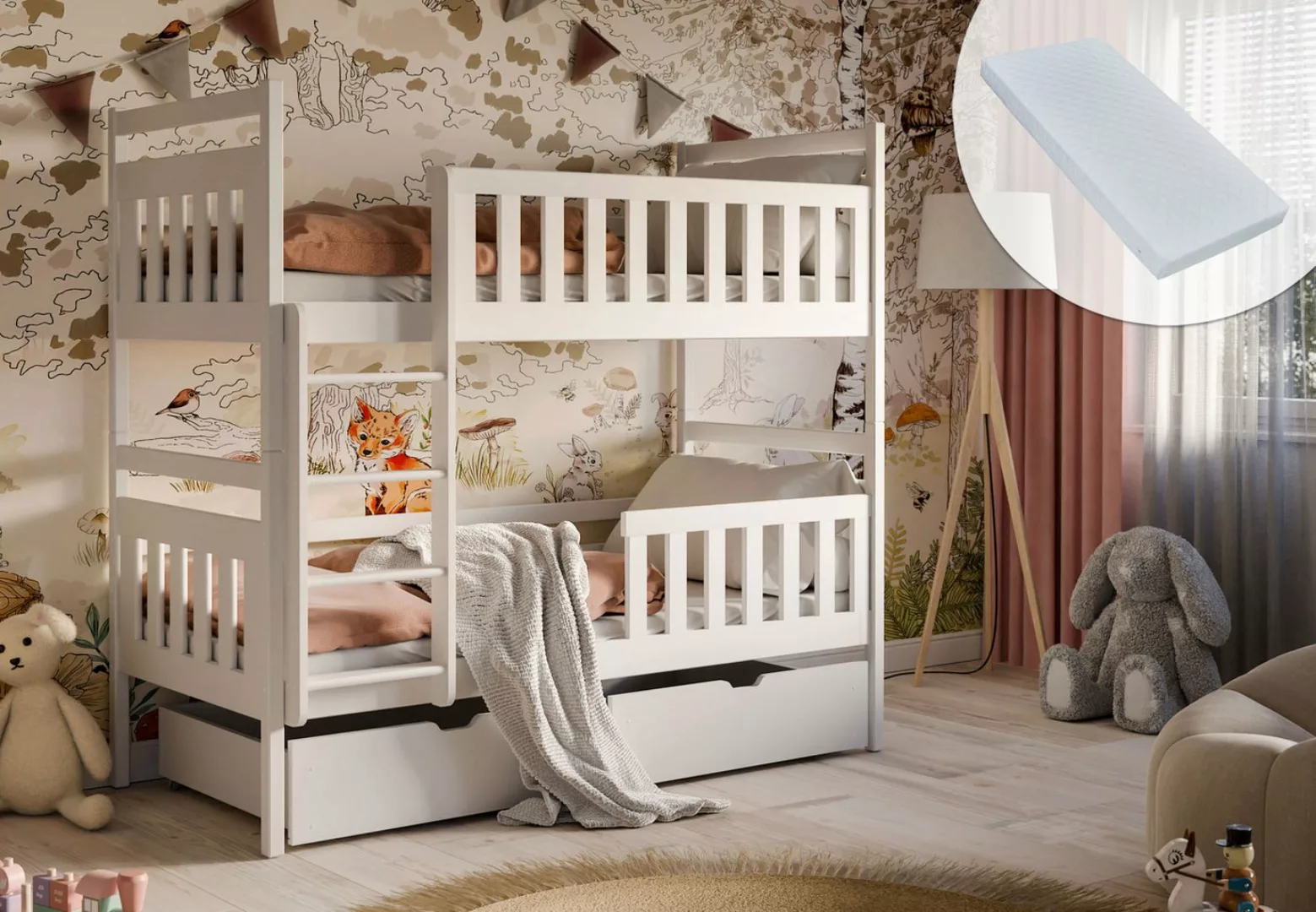Kids Collective Hochbett 80x180, 90x200 cm mit 2 Schubladen Kinderbett mit günstig online kaufen