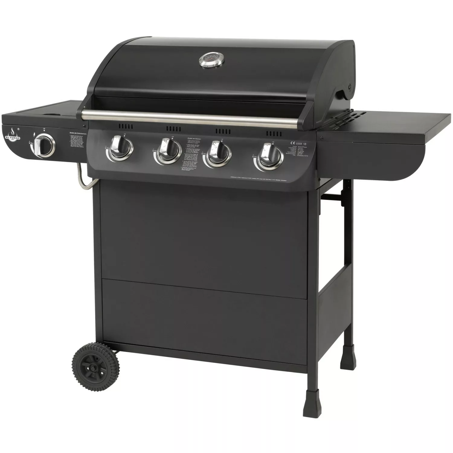 El Fuego Gasgrill Columbus 4 Brenner mit Seitenbrenner Schwarz günstig online kaufen