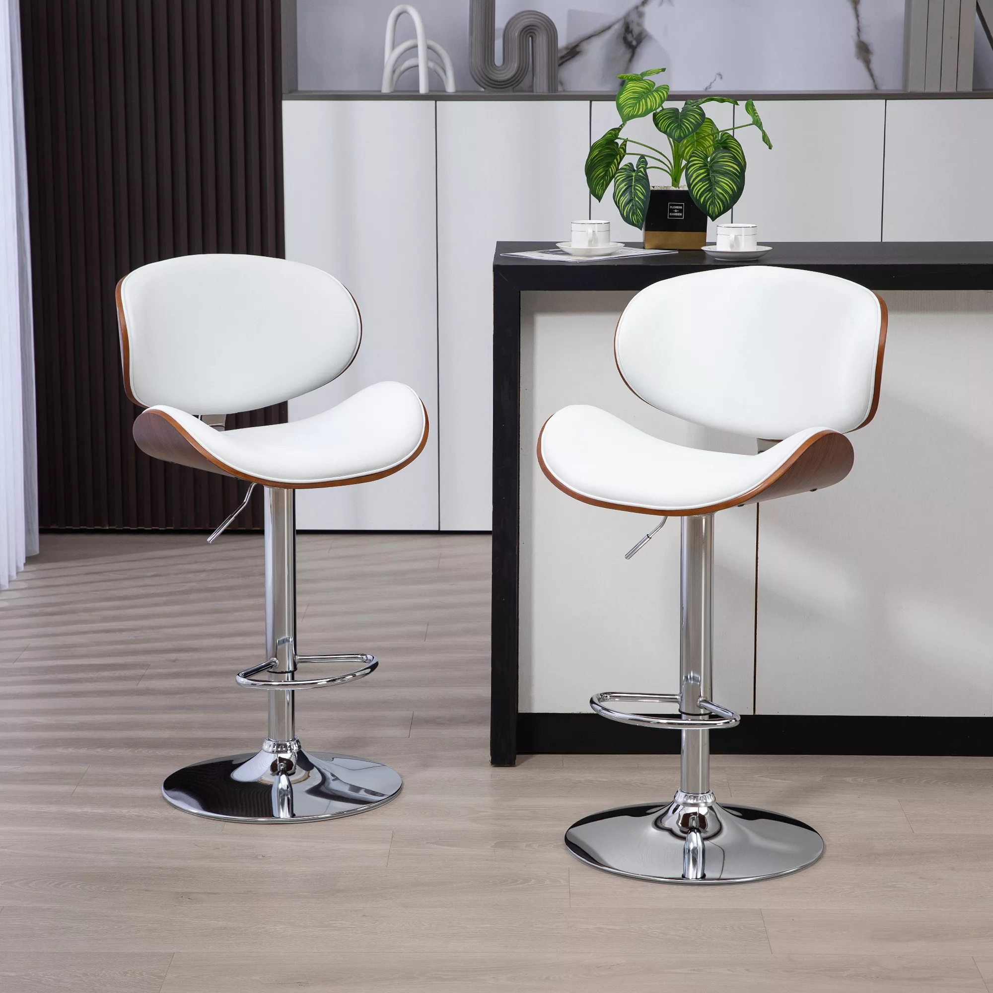 HOMCOM Set mit 2 Barhockern Küchenstühle mit Kunstlederbezug höhenverstellb günstig online kaufen