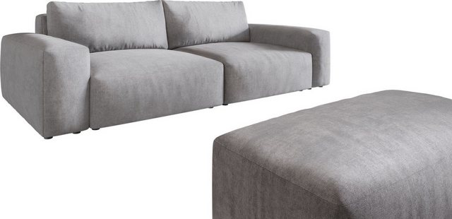 DELIFE Big-Sofa Lanzo, XL Bouclé Creme-Weiß 270x130 cm mit Hocker günstig online kaufen