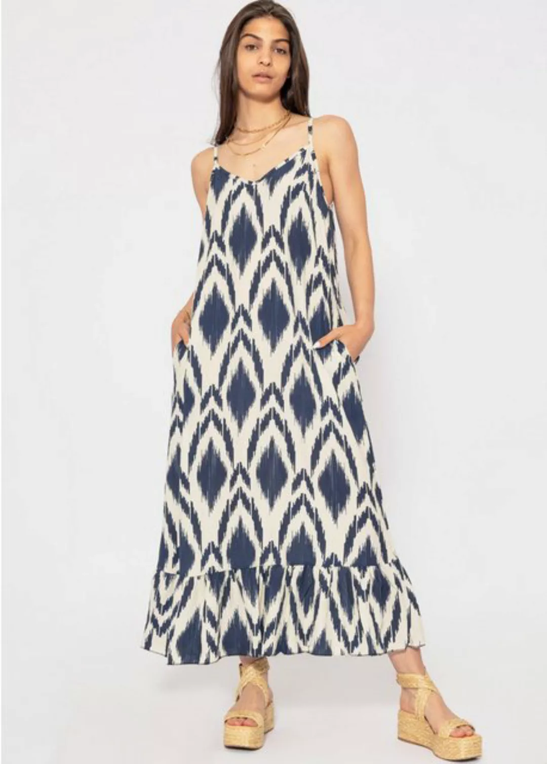 SASSYCLASSY Sommerkleid Langes leichtes Kleid mit modernen Druck Maxikleid günstig online kaufen