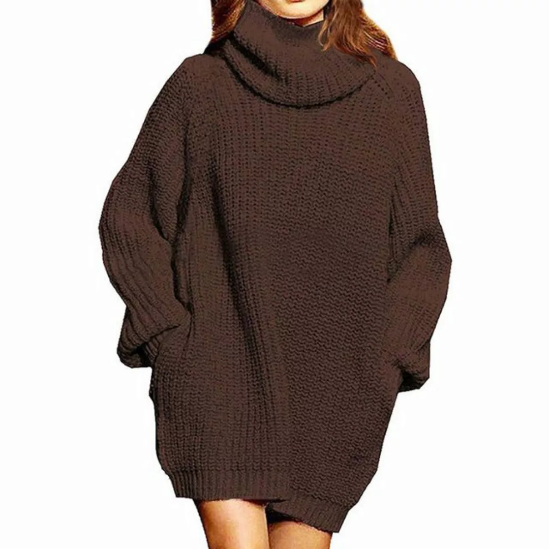 KIKI Strickkleid Damen Strickkleid Rollkragen Langarm Pulloverkleid Grobstr günstig online kaufen