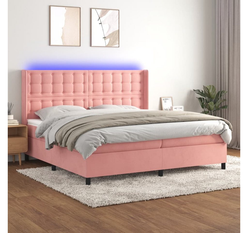 vidaXL Boxspringbett Boxspringbett mit Matratze LED Rosa 200x200 cm Samt Be günstig online kaufen