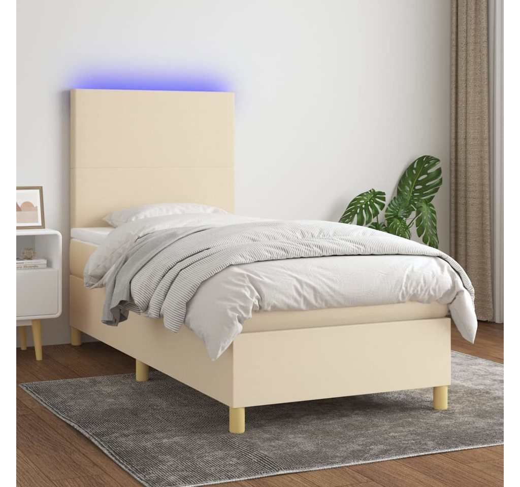 vidaXL Boxspringbett Boxspringbett mit Matratze LED Creme 90x200 cm Stoff B günstig online kaufen