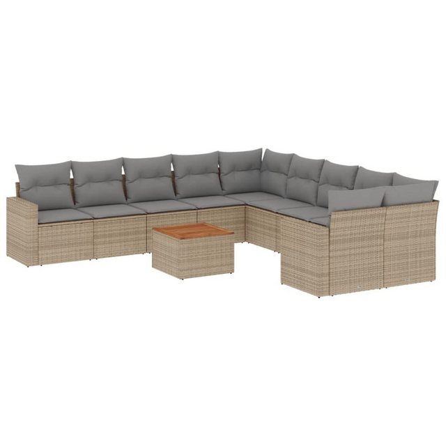 vidaXL Sofaelement 11-tlg. Garten-Sofagarnitur mit Kissen Beige Poly Rattan günstig online kaufen