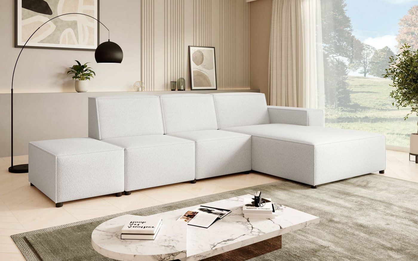 Beautysofa Ecksofa mit Hocker PEDRO L, Inklusive Hocker, breite Ottomane, F günstig online kaufen