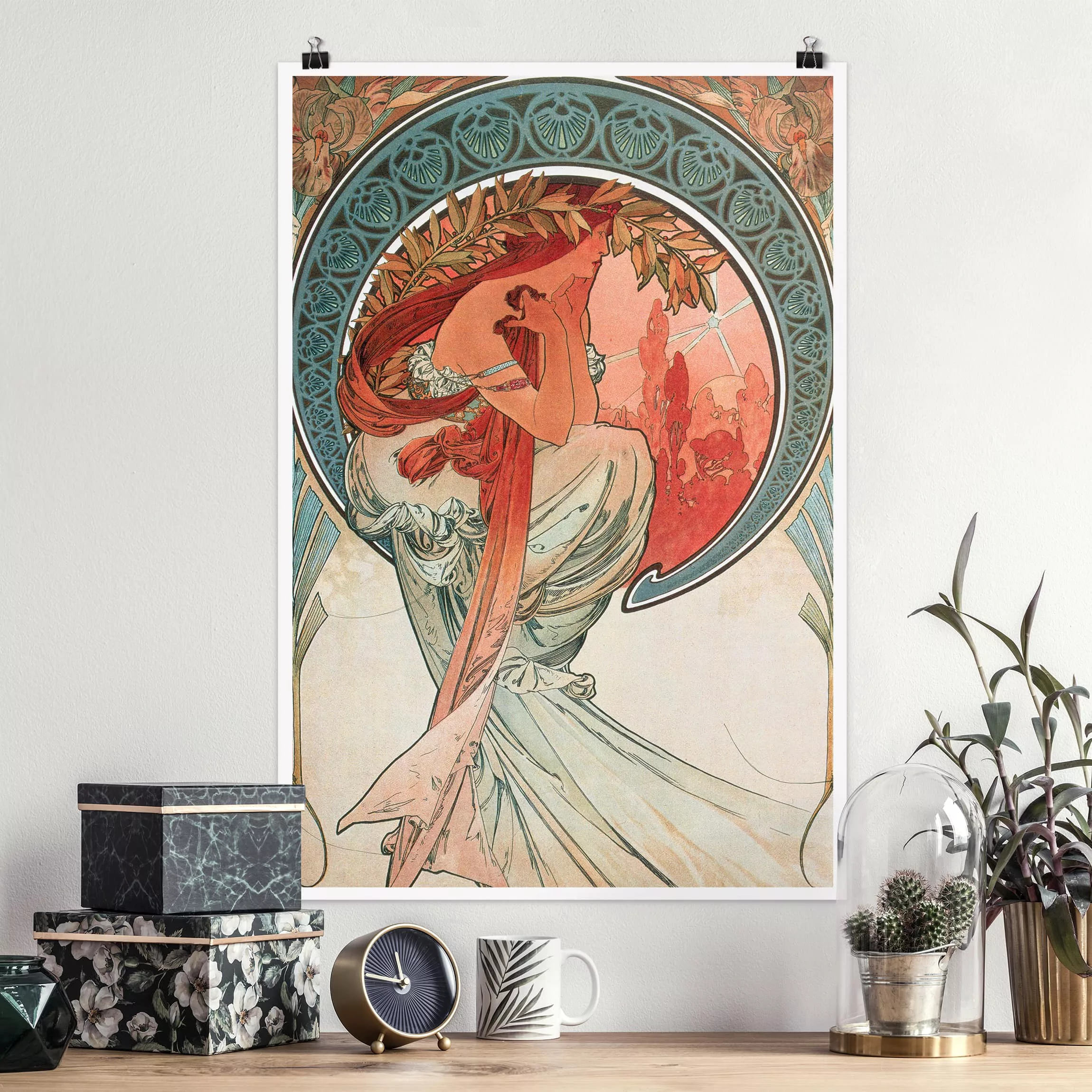 Poster Kunstdruck - Hochformat Alfons Mucha - Vier Künste - Die Poesie günstig online kaufen