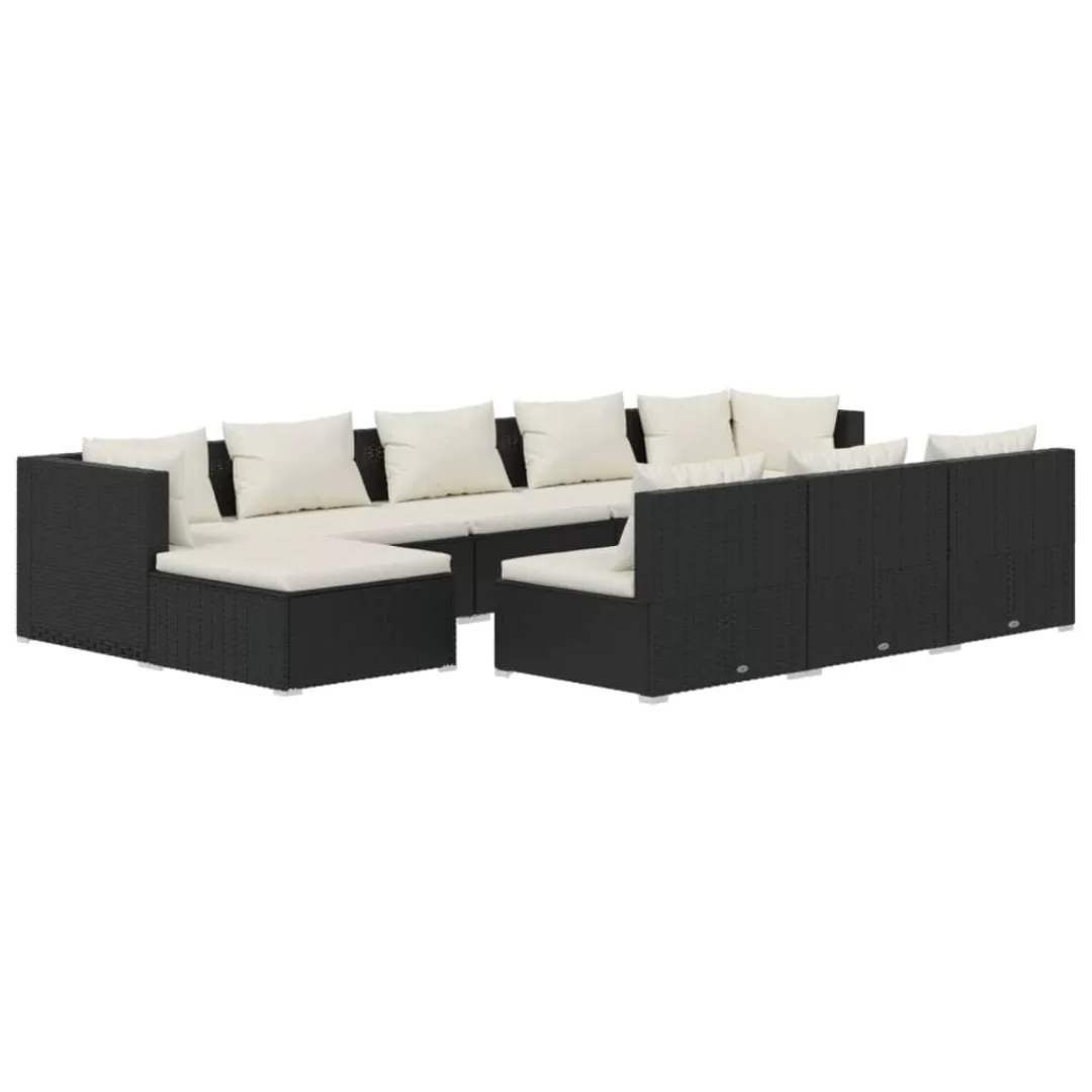 Vidaxl 10-tlg. Garten-lounge-set Mit Kissen Schwarz Poly Rattan günstig online kaufen