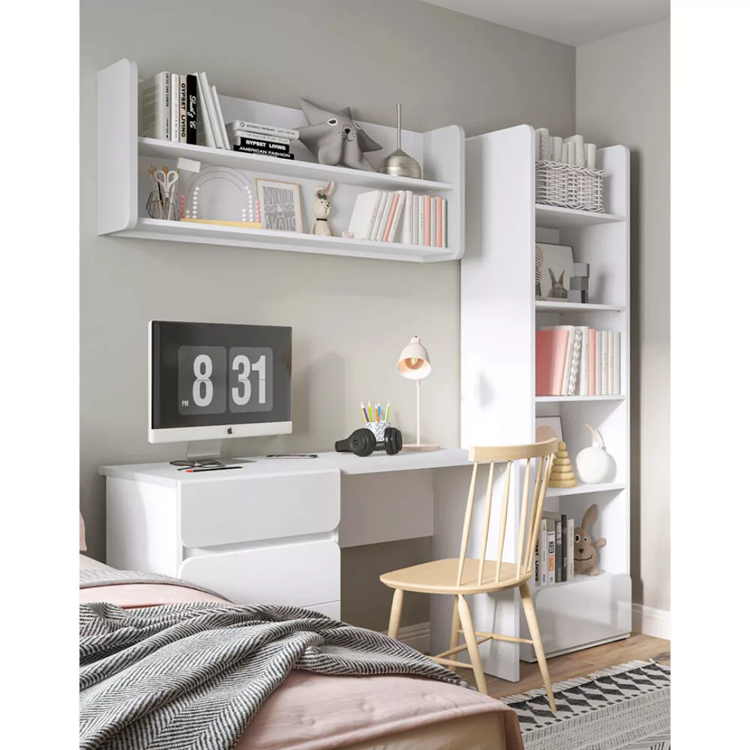 Jugendzimmer Set 3-teilig weiß mit grau FLINT-129 mit Schreibtisch günstig online kaufen