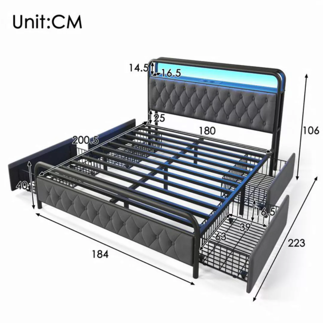 autolock Polsterbett Polsterbett Doppelbett mit aufladen USB Type C günstig online kaufen