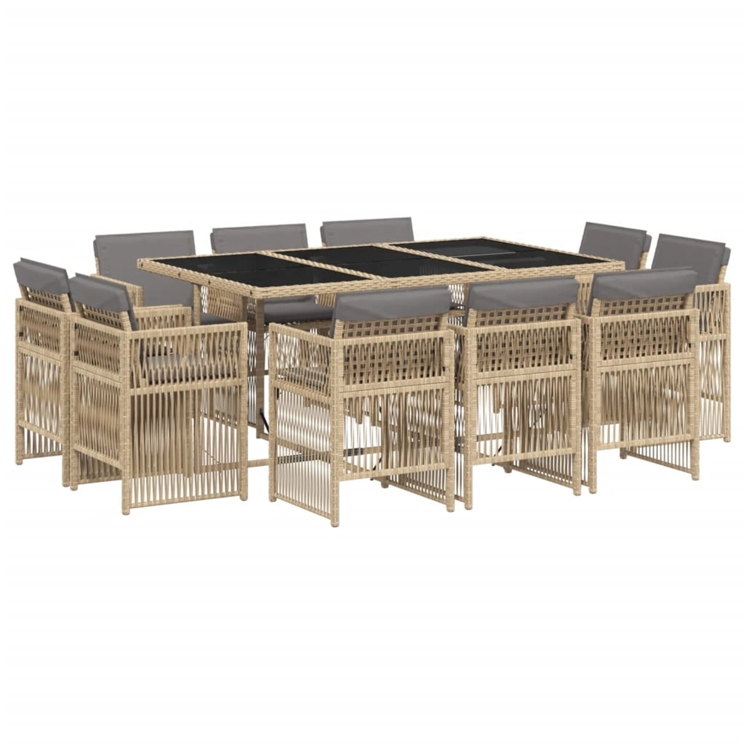 vidaXL 11-Tlg Garten-Essgruppe mit Kissen Beigemischung Poly Rattan 3211032 günstig online kaufen