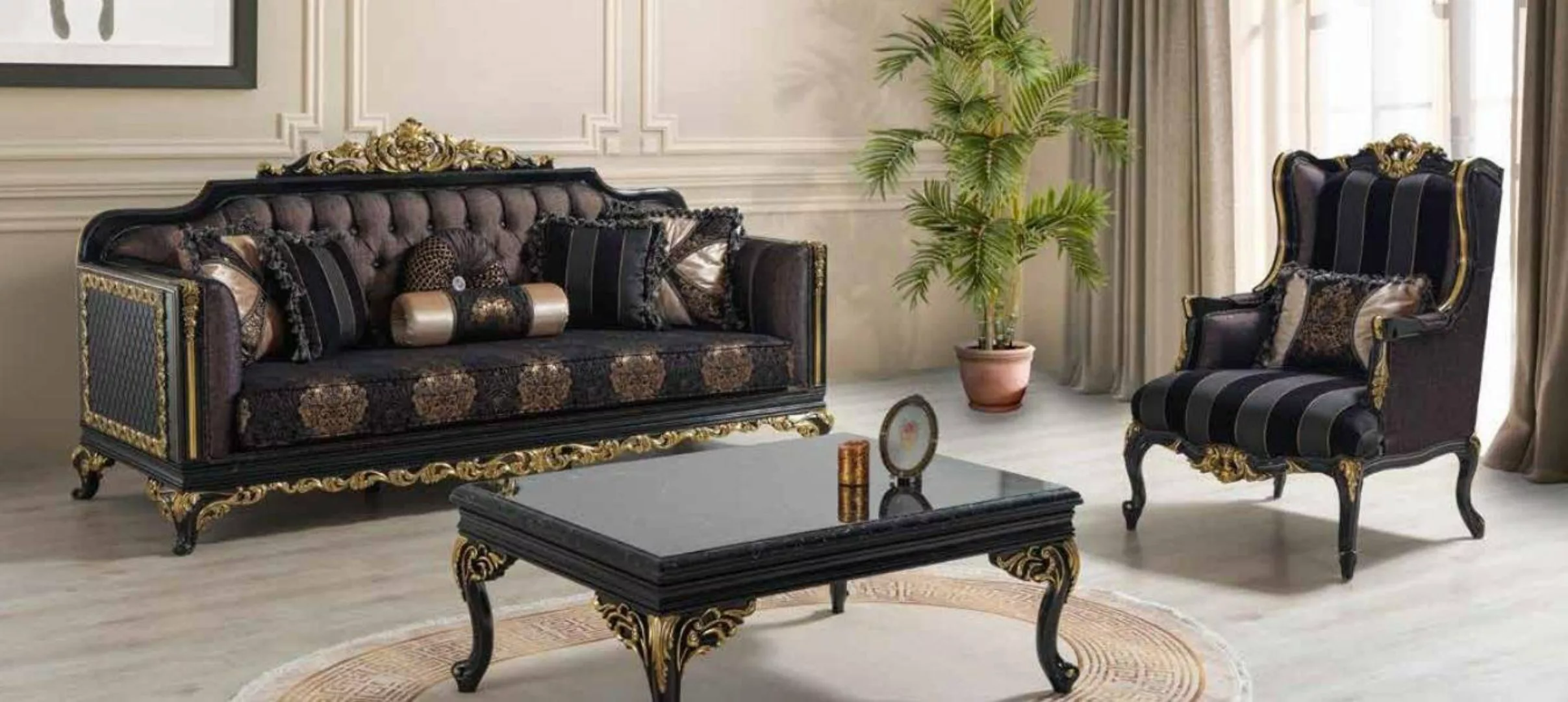 JVmoebel Sofa Set Sofagarnitur 3+1 Sitzer Sofa Sessel Stoff Barock Stil 2tl günstig online kaufen