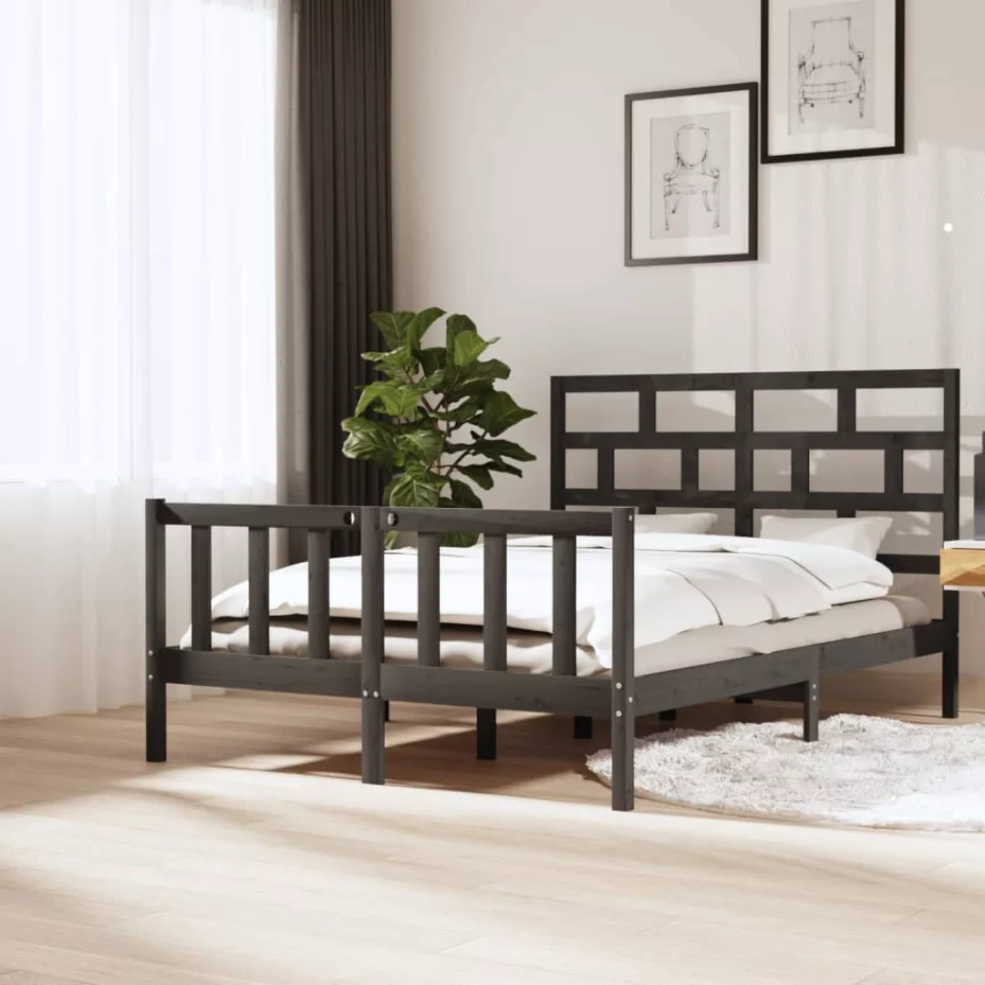 vidaXL Bettgestell Massivholzbett Grau Kiefer 150x200 cm 5FT King Size Bett günstig online kaufen
