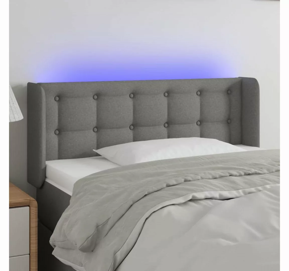 vidaXL Bett, LED Kopfteil Dunkelgrau 103x16x78/88 cm Stoff günstig online kaufen