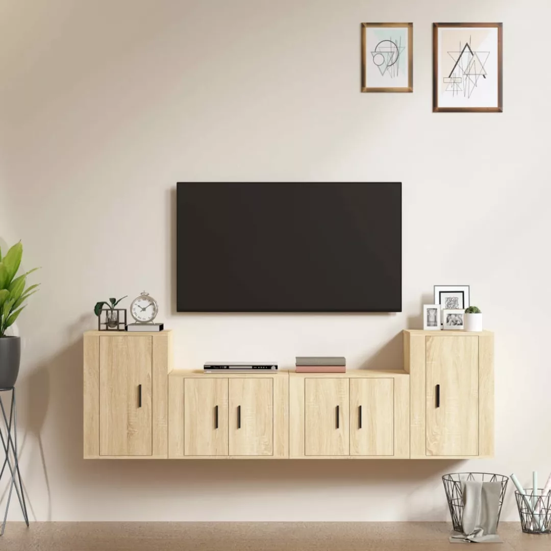 vidaXL TV-Schrank 4-tlg TV-Schrank-Set Sonoma-Eiche Spanplatte TV-Lowboard günstig online kaufen