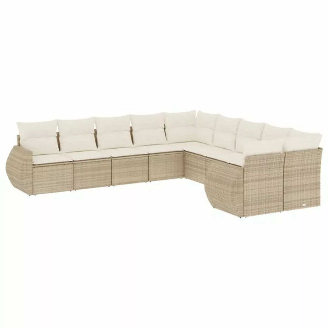 vidaXL Sofaelement 10-tlg. Garten-Sofagarnitur mit Kissen Beige Poly Rattan günstig online kaufen