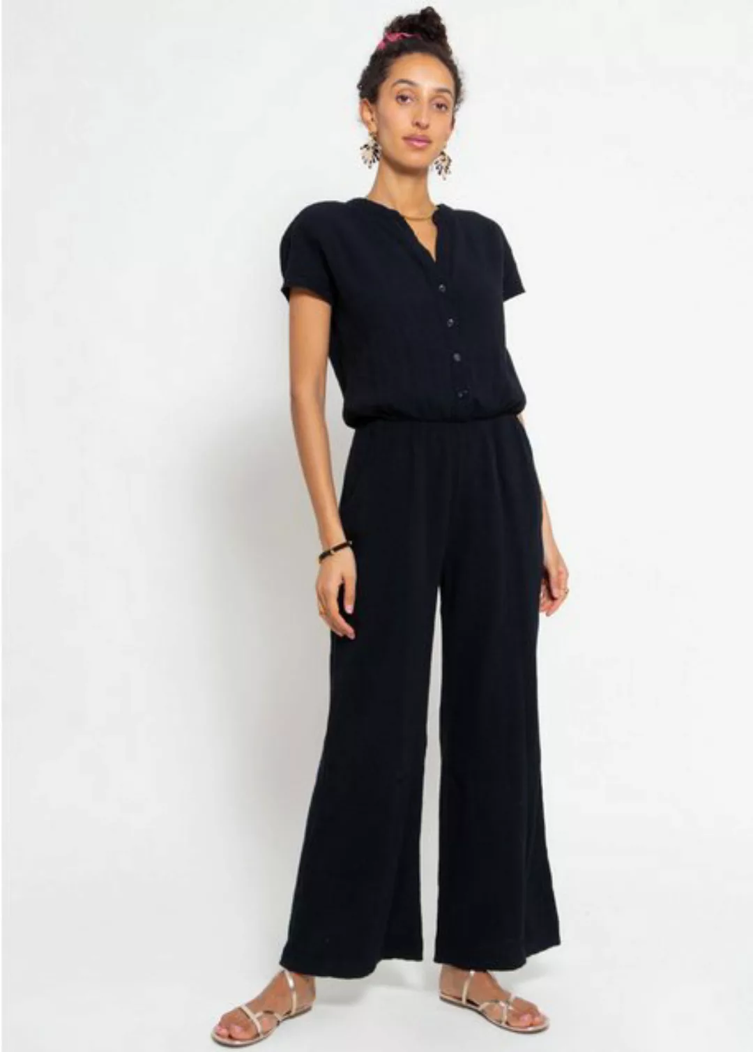 SASSYCLASSY Jumpsuit Sportlicher Musselin Jumpsuit mit Taillenbund Baumwoll günstig online kaufen