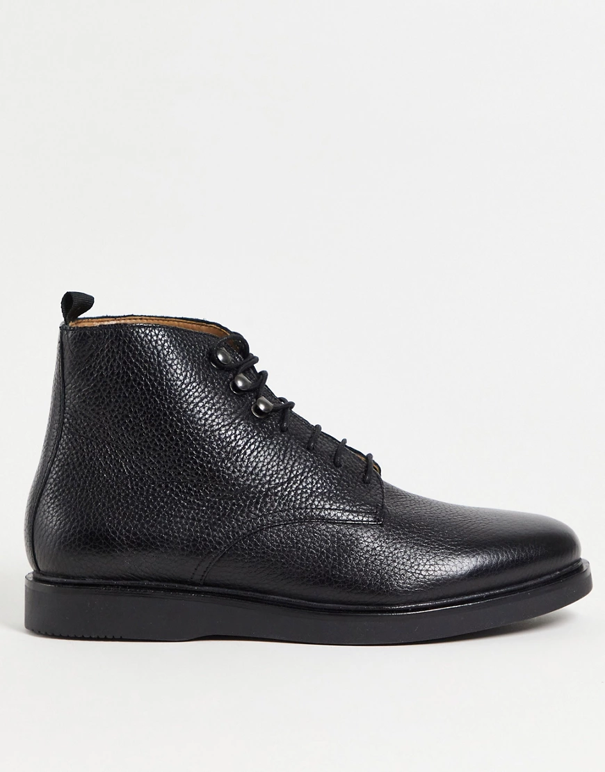 H by Hudson – Battle – Stiefel aus genarbtem Leder in Schwarz günstig online kaufen