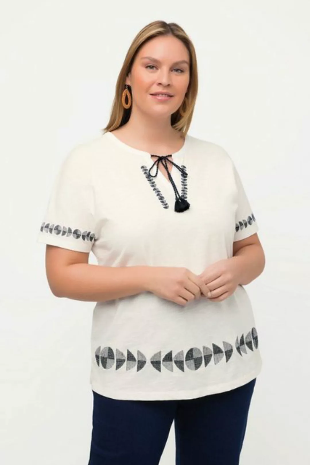 Ulla Popken Rundhalsshirt T-Shirt Stickerei Oversized Tunika-Ausschnitt günstig online kaufen