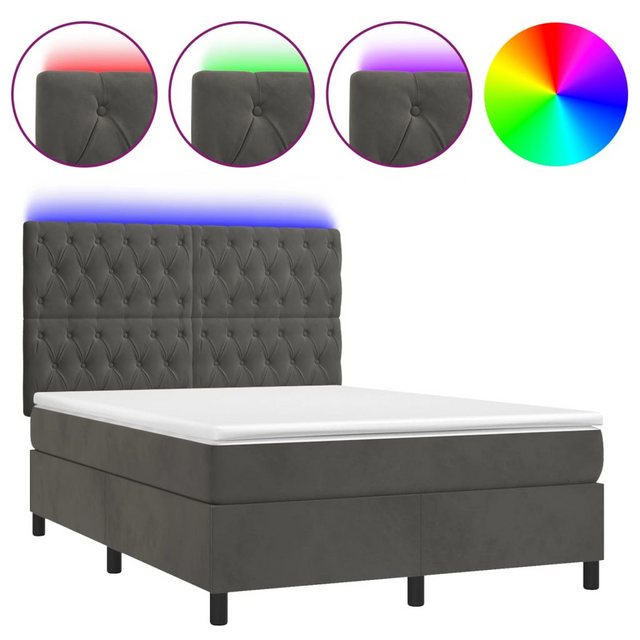 vidaXL Boxspringbett Boxspringbett mit Matratze & LED Samt (140 x 200 cm, D günstig online kaufen