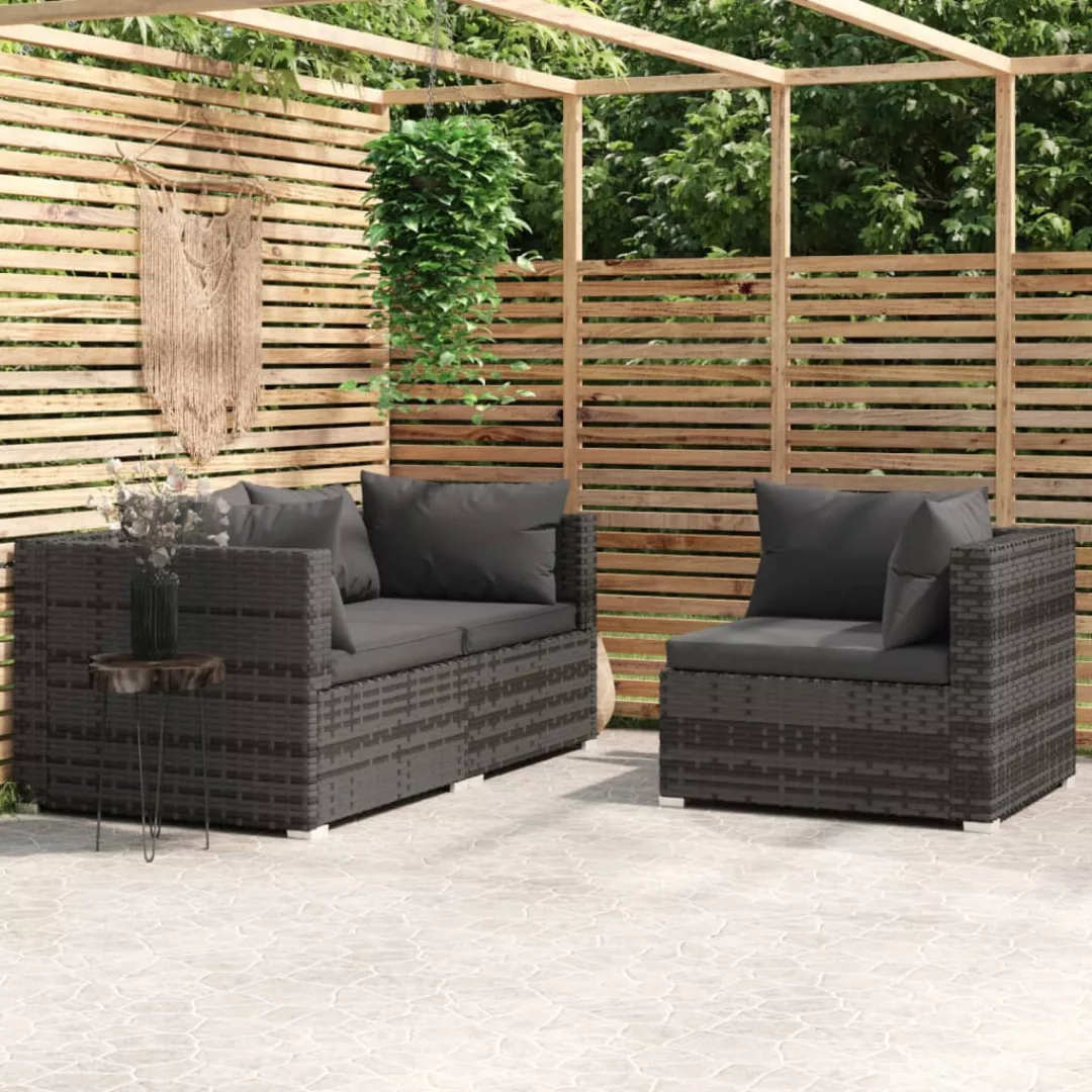 Vidaxl 3-tlg. Garten-lounge-set Mit Kissen Grau Poly Rattan günstig online kaufen