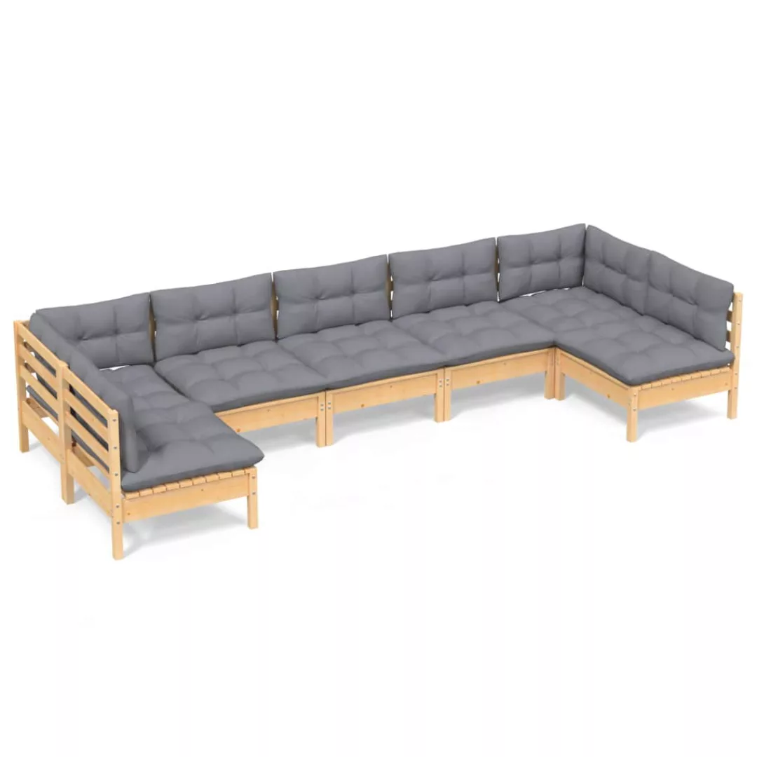 7-tlg. Garten-lounge-set Mit Grauen Kissen Kiefer Massivholz günstig online kaufen