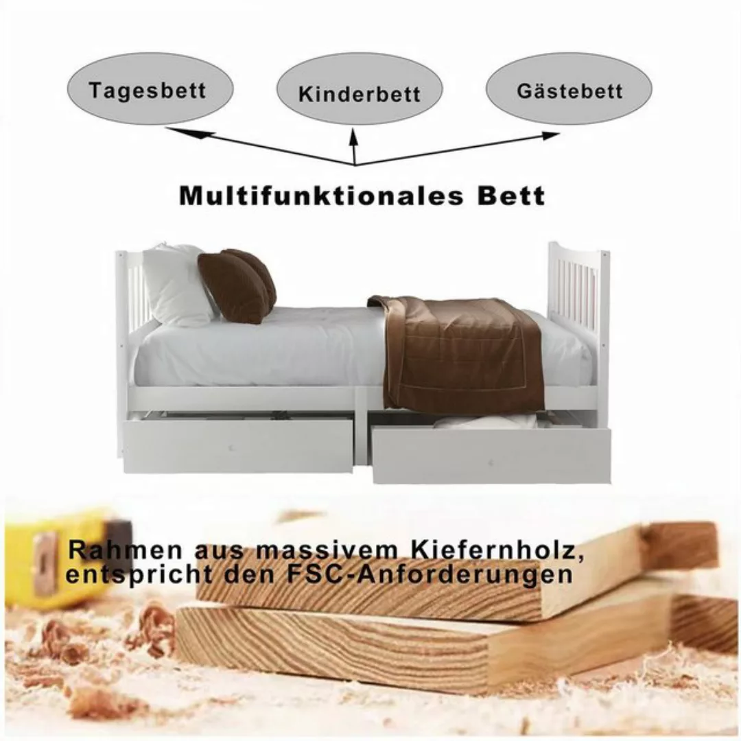 XDeer Stauraumbett Bettgestell Tagesbett mit Schubladen Kiefer massiv, Gäst günstig online kaufen