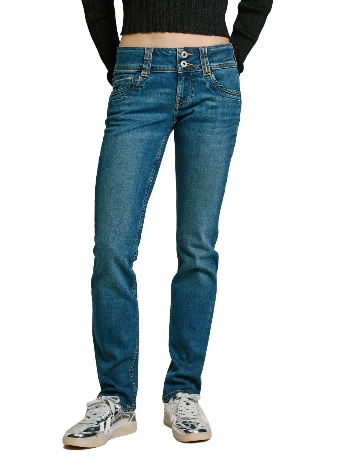 Pepe Jeans Damen Jeans SLIM JEANS MW ICONIC GEN - Slim Fit - Blau - Blue De günstig online kaufen