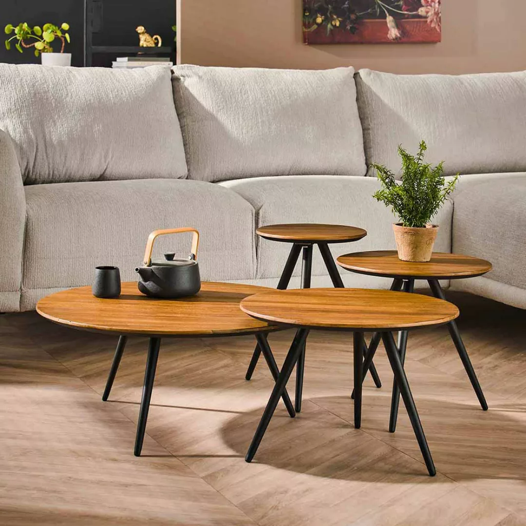 Beistelltisch Sofa 4 teilig aus Teak Massivholz Metall (vierteilig) günstig online kaufen