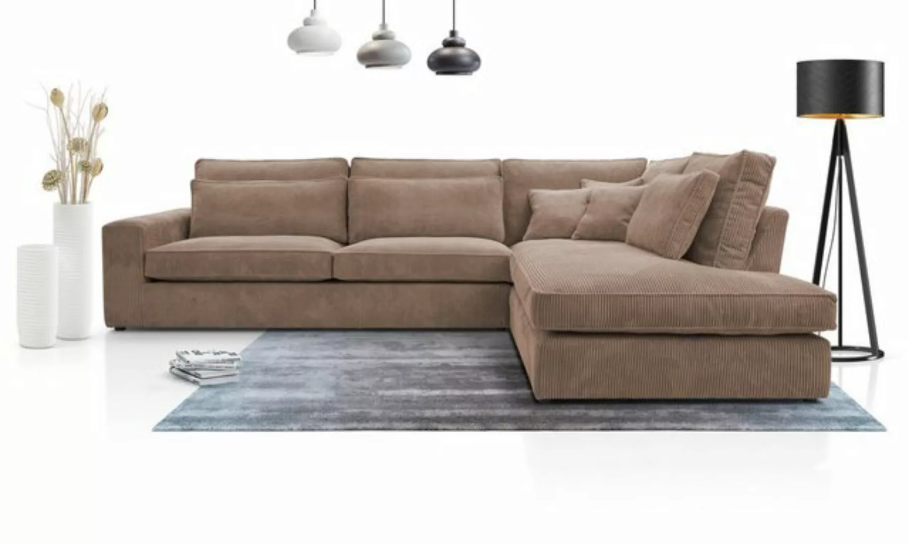 Compleo Ecksofa LAMINE, L-Form Wohnzimmersofa, große Ecke aus Velours, L: 3 günstig online kaufen